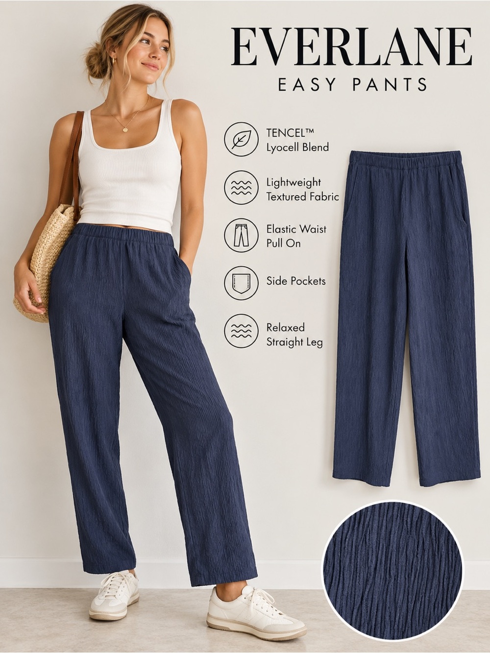 Everlane Navy Easy Pants – Relaxed Straight-Leg Pull-On - Size XS